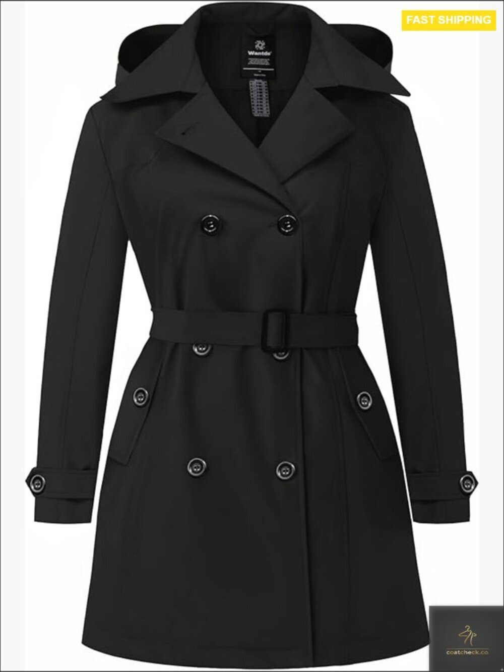 Plus Size Trench Coat Double-Breasted Waterproof Overcoat Stylish Pea Coat